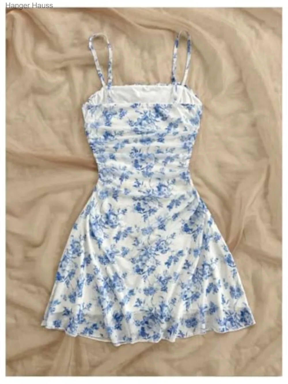 Girls Floral Mesh Ruched Mini Dress Spaghetti Strap Cami
